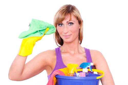 Carpet cleaning technician preparing equipment before a service