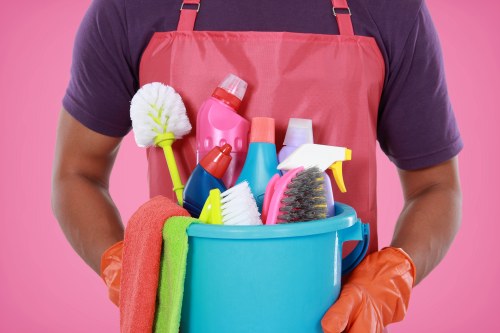 Cleaning professional preparing equipment with safety focus